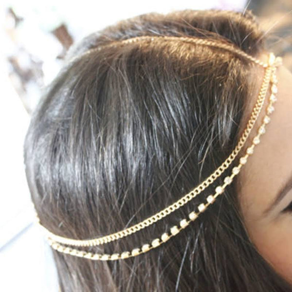 Golden Head chain Matha Patti Hair Style Head Jewelry Wedding Party
