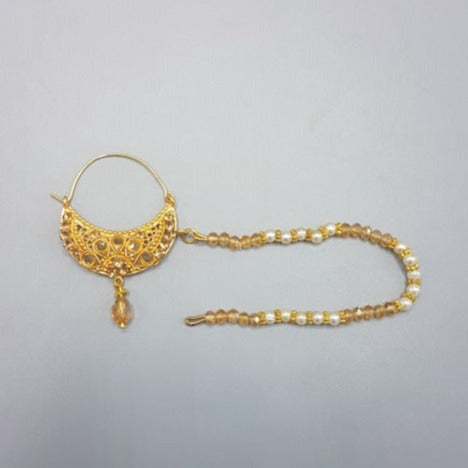 new style golden nath with pearls only used for peircing girls and woman