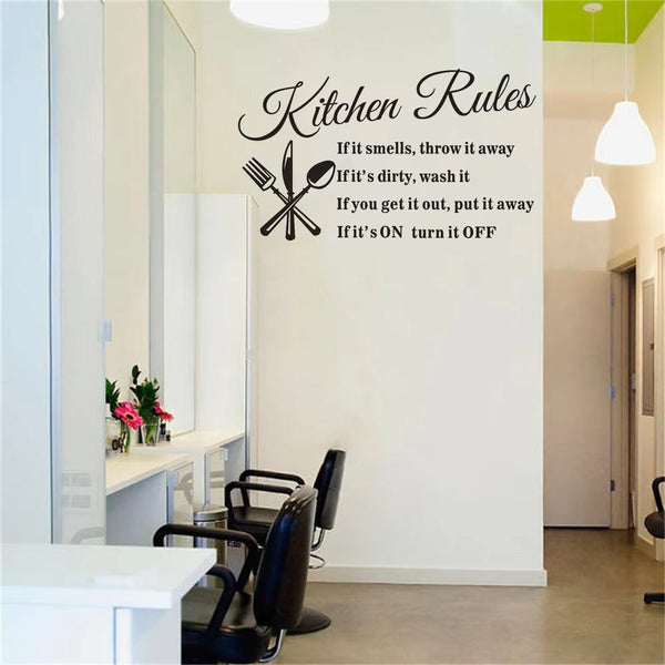 Quotes Kitchen Rules Text Restaurant Wall Sticker Home Cupboard Decal Mural DIY Home Decor for Living Room Adesivo De Parede  dz008  Size: 57 x 33cm