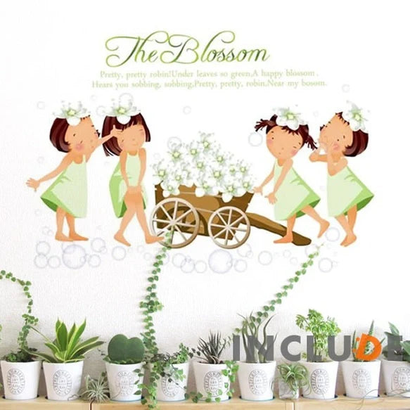 Generic PVC Girls Flower Trolley Pattern Room Wall Sticker Decal Mural size 70x50cm mj7025