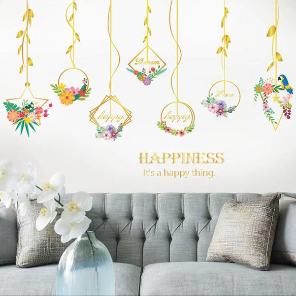 Wall Sticker Sk9351 Wreath Flower Leaf Bird Natural DIY Wallpaper Interior Sheet Peelable Sticker