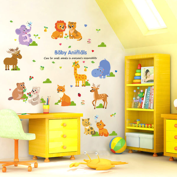 Cartoon Baby Animals Wall Sticker SK-9104 Colorful Animals Wall Paper Wall Art Decor For Kids Room PVC Removeable – Online Shopping Pakistan, Nail Art in Pakistan, Wall Stickers