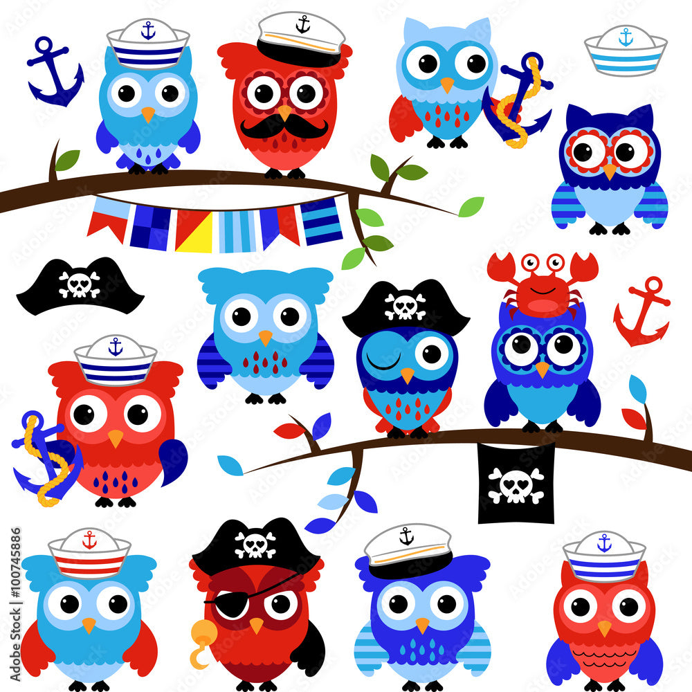 Nautical Owls Clipart & Vectors