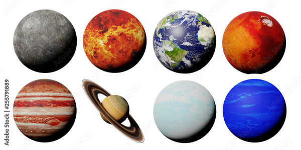 the planets of the solar system isolated on white background (3d space rendering, elements of this image are furnished by NASA)