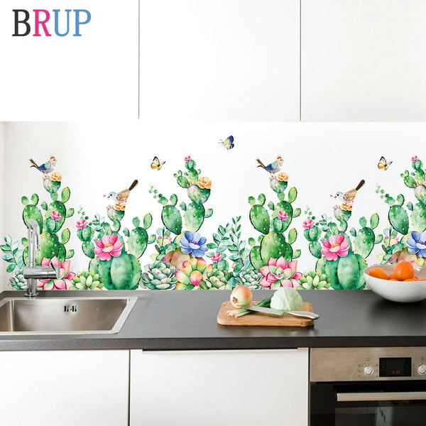 Green Cactus Wall Stickers Art Flower Home Decor