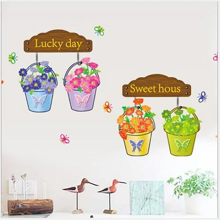 Precioso jardín macetas maceta hojas mariposas pequeñas flores para pared casa papel adhesivo extraíble Living comedor wall sticker