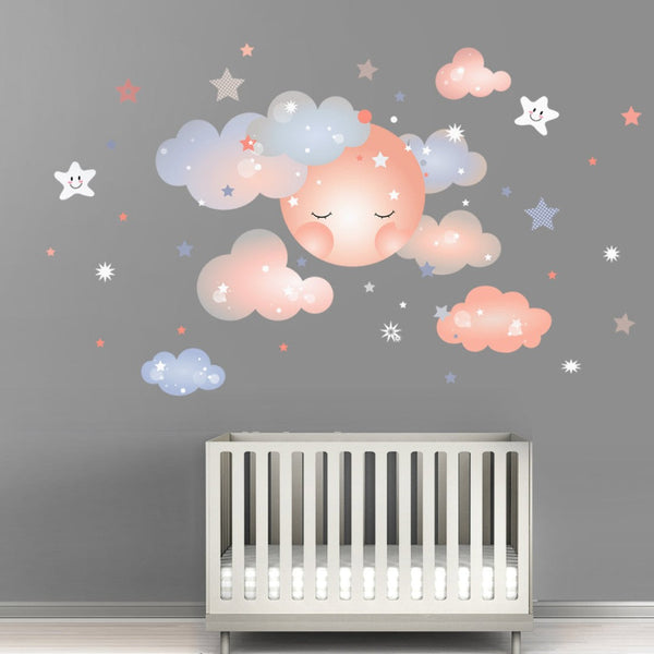 Wall sticker Sleepy moon Dusty pink size 60x60 nc027