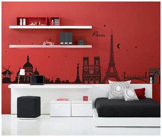 Wall Stickers City Skyline Paris Eiffel Tower Silhouette Black Color Border Design for Hall