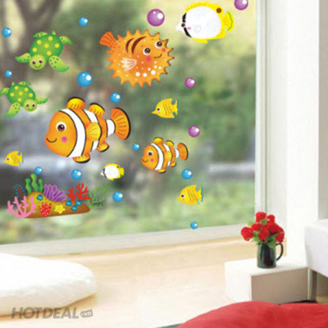 Tropical Deep Sea Ocean Fishes Turtle Wall Sticker Decal by BestOfferBuy size 50x70 xy8100