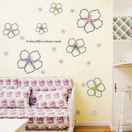 Blooming Flower Wall Sticker, English, Peel and Stick Wallpaper Sticker, Translucent Petal Illustration, Self-Adhesive, Glass, Bedside, Rental Apartment size 50x70 ay7224