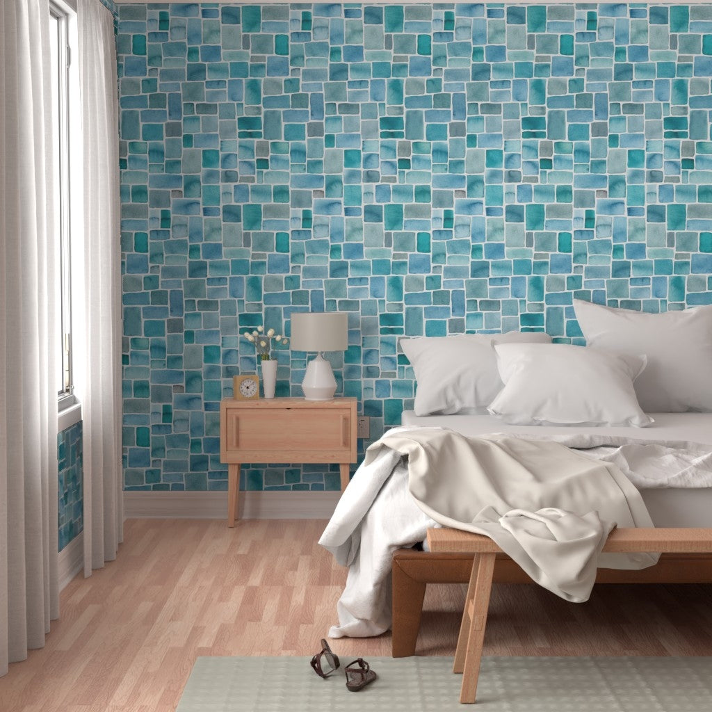 Blue Marble Brick Wall Tiles – Decorative 3D Peel & Stick Wallpaper for Home & Office Walls (45 x 845 cm), (332 inche x 18 inche)