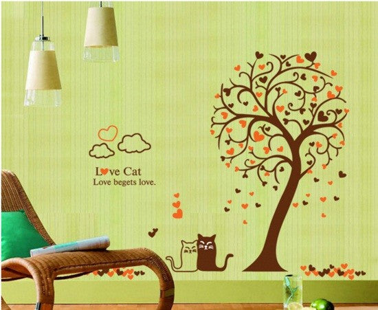 WALL STICKER HEART TREE AND CAT AY9017