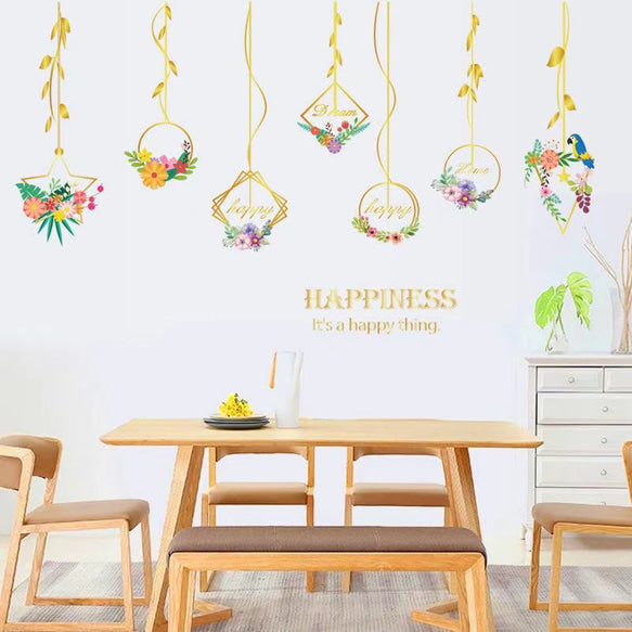 Wall Sticker Sk9351 Wreath Flower Leaf Bird Natural DIY Wallpaper Interior Sheet Peelable Sticker