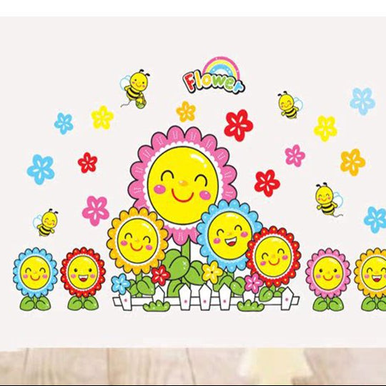 Radiant Sunflower Smiles Decal - Brighten Kids' Spaces with Joyful, Smiling Flowers PVC Wall Art for Home Decor size 50x70 xy8015
