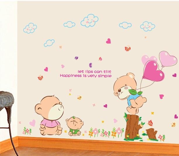 Hearts and Cute Teddy Bears Baby and Kids Room Decoration Wall Decor Sticker Decal size 50x70 am7037