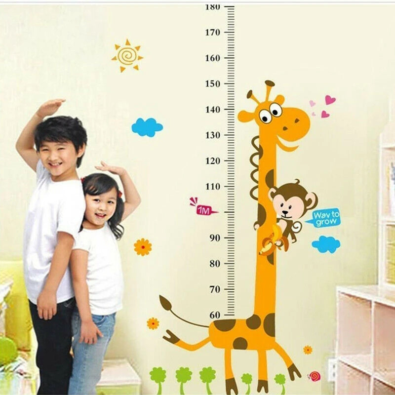 PVC Children Height Growth Chart Measure Wall Sticker Kids Room Decor Animal Decal