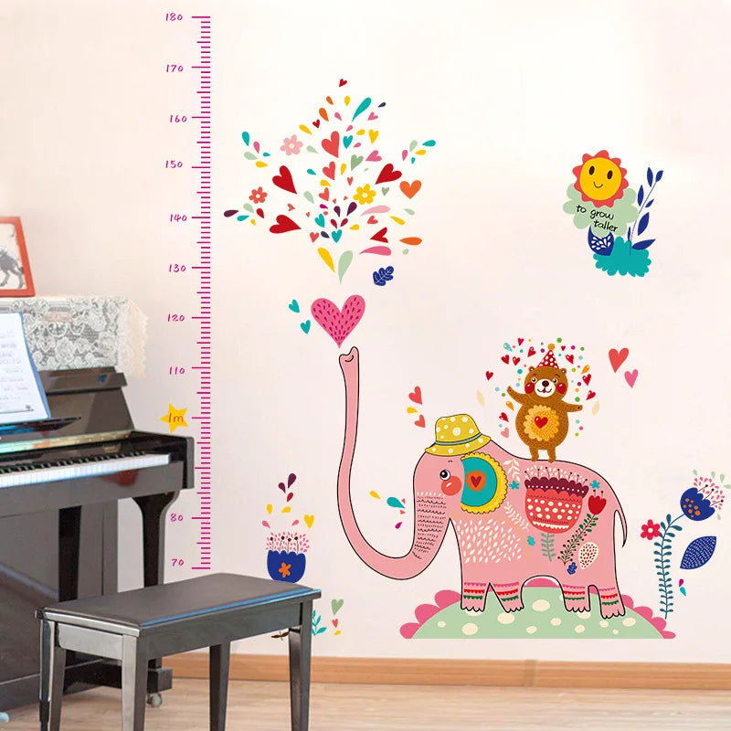 New Pink Big Elephant Play Water Animals Zoo Wall Stickers Height Ruler Measure Kids Room Nursery For Party Decoration - Wall Stickers - AliExpress