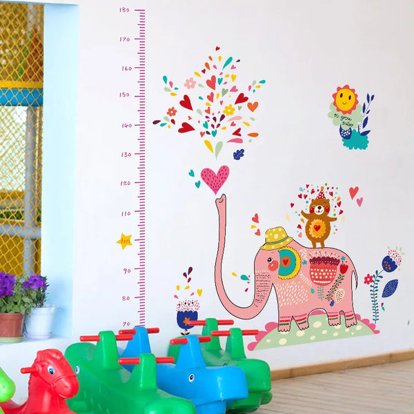 New Pink Big Elephant Play Water Animals Zoo Wall Stickers Height Ruler Measure Kids Room Nursery For Party Decoration - Wall Stickers - AliExpress