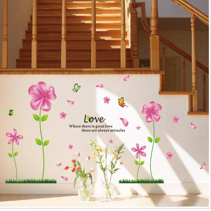 Wall Stickers - Flowers, Plants, English Letters - Stylish Wall Stickers - Alphabet Wall Decals - Perfect for Toilets, Entrances, Bedrooms, Windows, Mirrors - Cute Pink - Flowerbeds, Flower Gardens size 45x60 ay650a