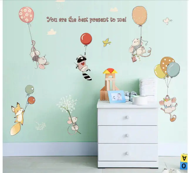 Life n Colors Cute Animals Flying With Balloons Theme for Kids Room Multi Colour Entertainment Wallpaper size 50x70 sk7187