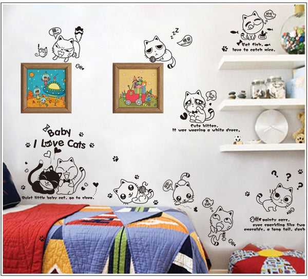 Wall stickers featuring 10 cute and funny cats, made of PVC decal material.size 50x70 xh3646c