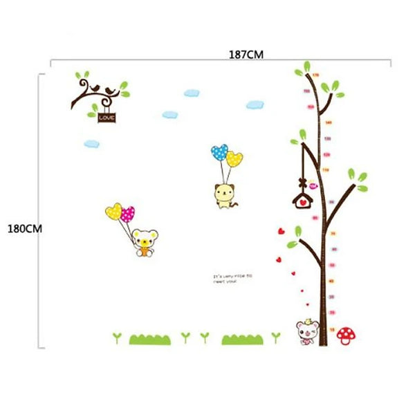 New Design Cute Tree Height Chart Measurement with Bears and Cloud DIY Wall Decal for Nursery Room Wall Sticker