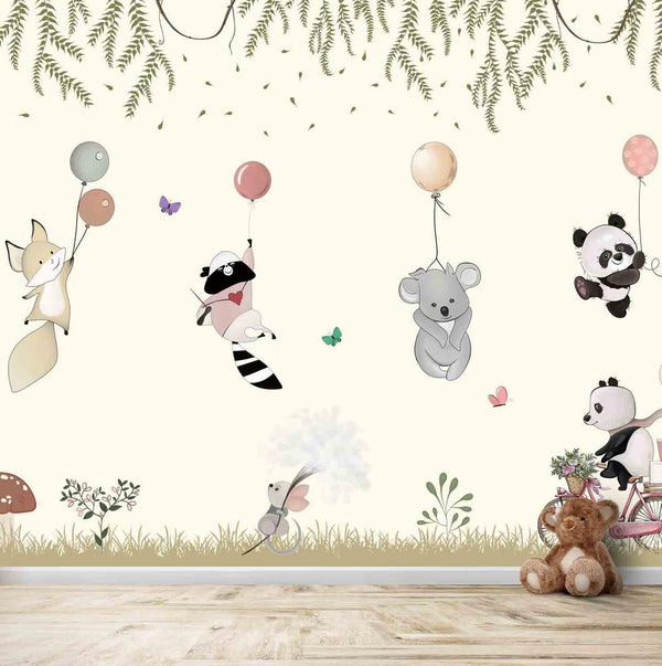 Life n Colors Cute Animals Flying With Balloons Theme for Kids Room Multi Colour Entertainment Wallpaper size 50x70 sk7187