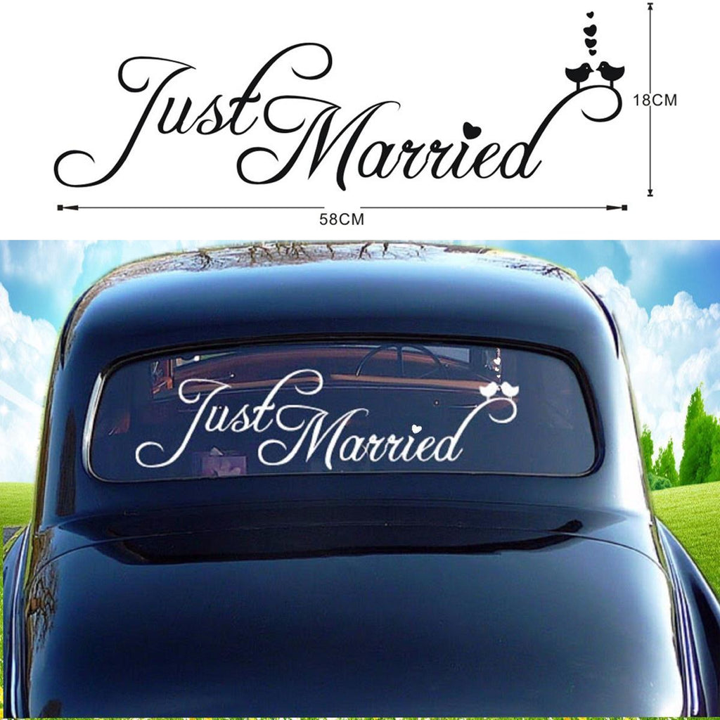 SUNMUCH 1PC Just Married Vinyl Car Decal Design/Wedding Cling Banner Decoration Quote Sticker/Decals Back Car Window Mirror