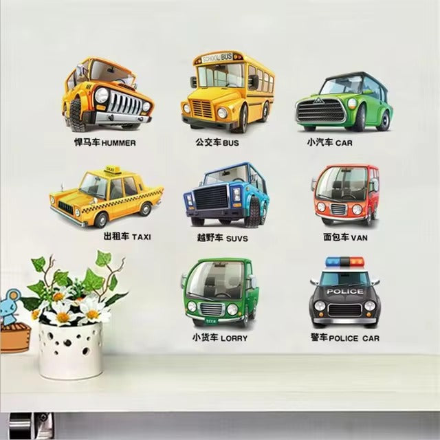 Cartoon Animal Car Wall Sticker for Bedroom Kindergarten Wall Decor Xh 3216