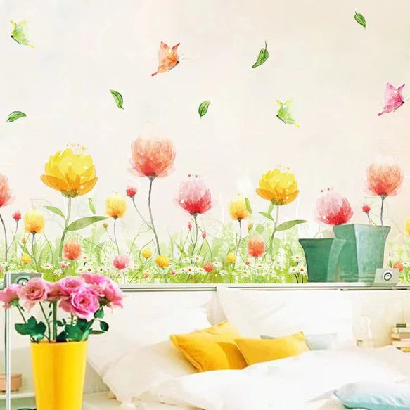 Wall Sticker Flower Flower Kitchen Toilet Plant Sticker Cafe Green Fence Wallpaper Scandinavian Seal Accent Kitchen Toilet Hydrangea Flower Bed Leaves Butterfly Lily Cactus Glass Entrance Branch size 50x70 xls7179