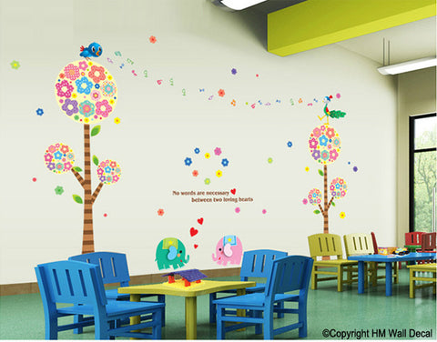 Nursery or Kids room Floral tree with cute animals DIY Removable Wall Decal