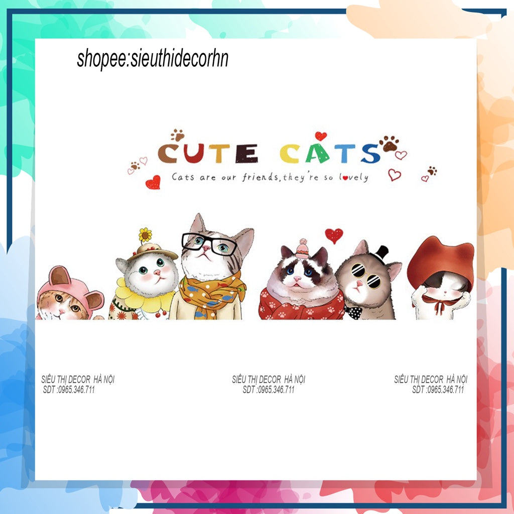 LOVELY CAT HM92039 bedroom wall decal. Korean wall decal size 60x90cm HM92039