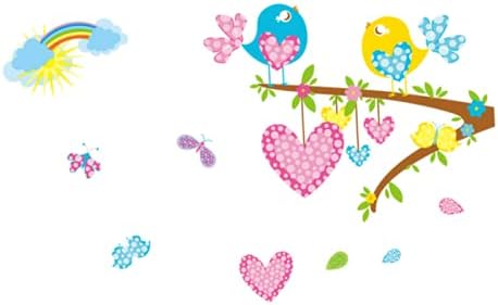 Tree Bird Cartoon Removable Tree Heart Wall Sticker Cozy Romantic Bedroom Living Room Kitchen Bathroom Removable Wall Sticker 50X70CM