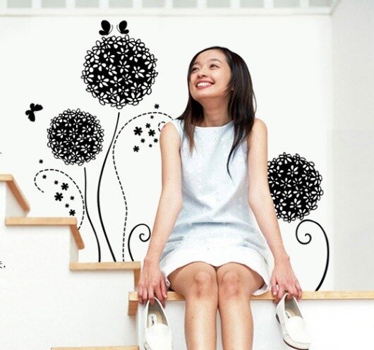 Flower Ball Wall Sticker Decal 62x100cm Black Ay7014