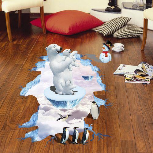XL8127 creative 3D polar bear Penguin 3D living room bedroom environment decoration sticker can remove wall stickers  size 60x90 8xl8127w4k-1