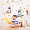 Pink Cartoon Unicorn Wall Sticker Moon and Stars Colorful Flag Wallpaper for Kid's Living Room Bedroom