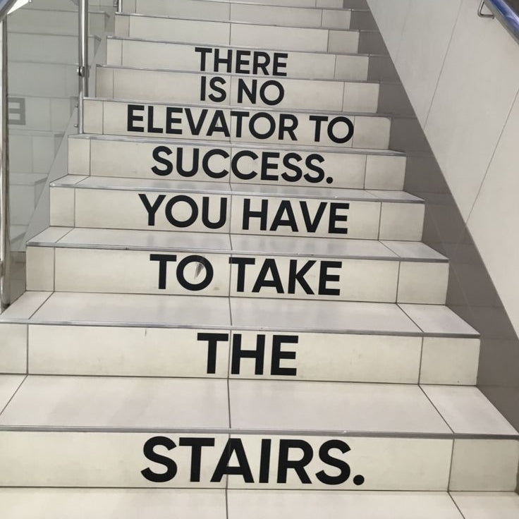 "There Is No Elevator to Success – Motivational Quote Wall Sticker for Stairs" size47x30 inch