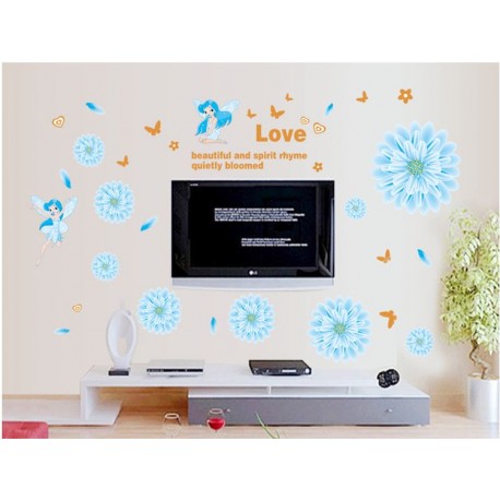 RemRemovable Wall Sticker-Beautiful Angels With Blue Flowersovable