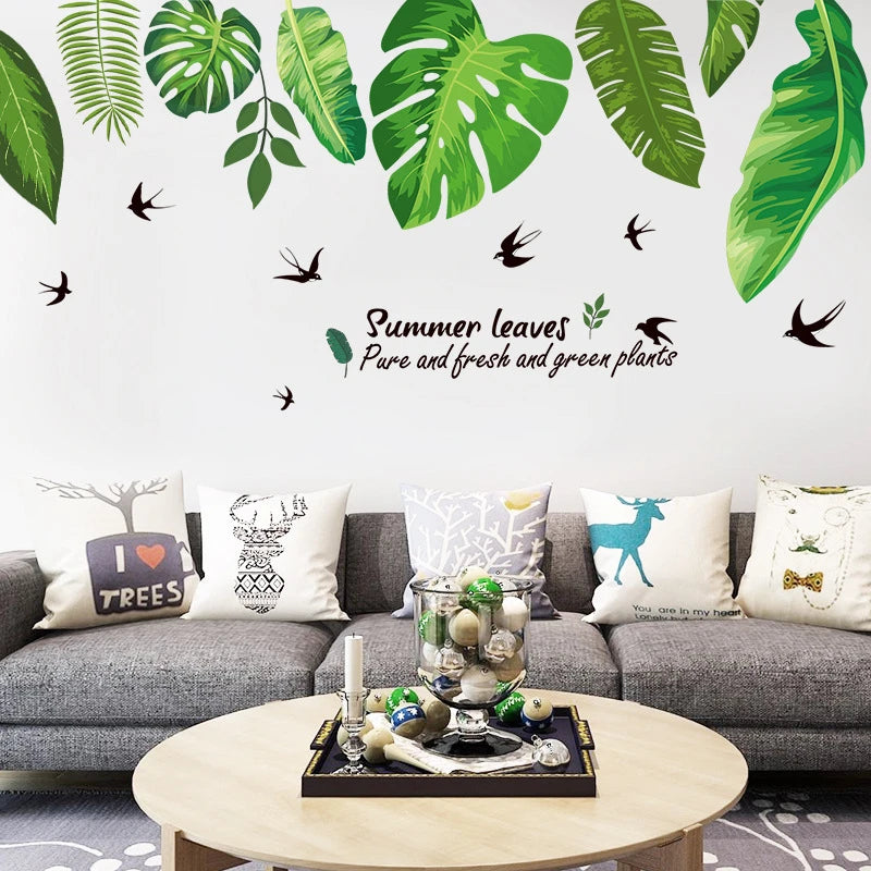 3D green leaves wall stickers kids room decoration bedroom living room wall decoration home decoration accessories al8362