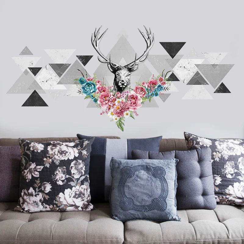 3D Simple Style Deer Head Wall Sticker Living Room Bedroom TV Background Wall Decoration Wall Art