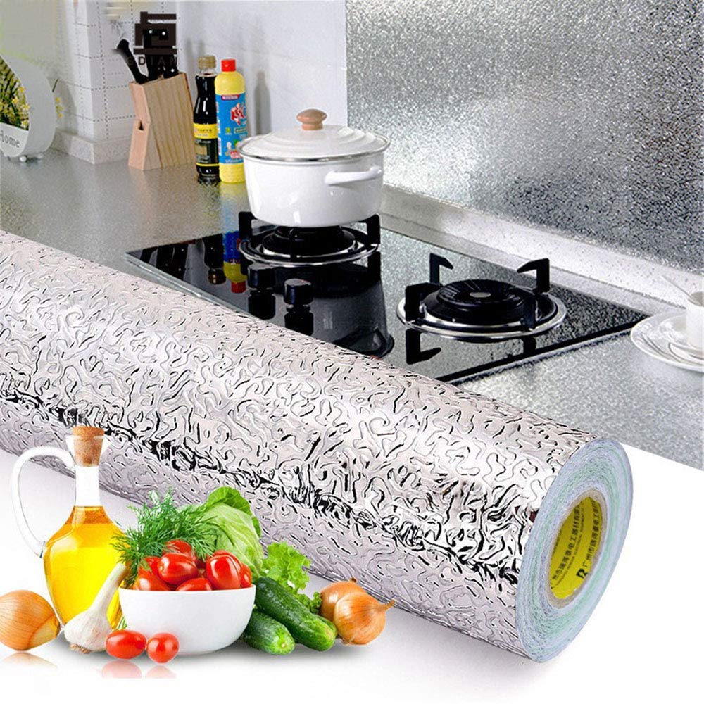 Kitchen Oil-proof Waterproof Stickers Aluminum Foil Kitchen Stove Cabinet Self Adhesive Wall Sticker DIY Wallpaper 24 inch by 78 inch  60cm by 200cm