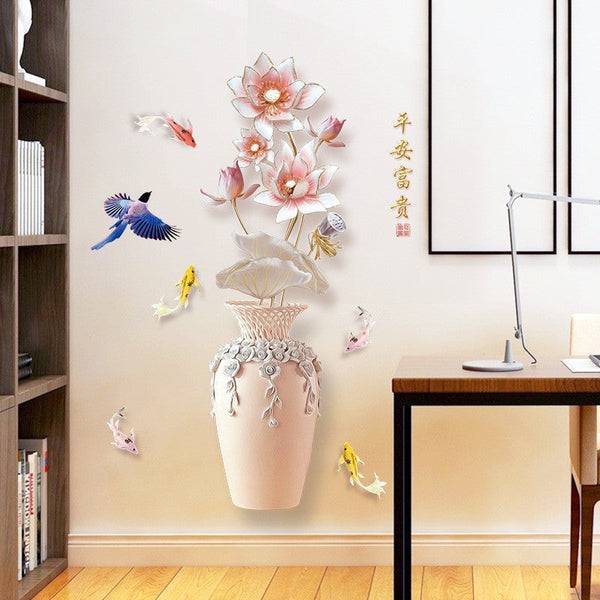 Wall decal 3D painting Porcelain lotus vase - SK9381