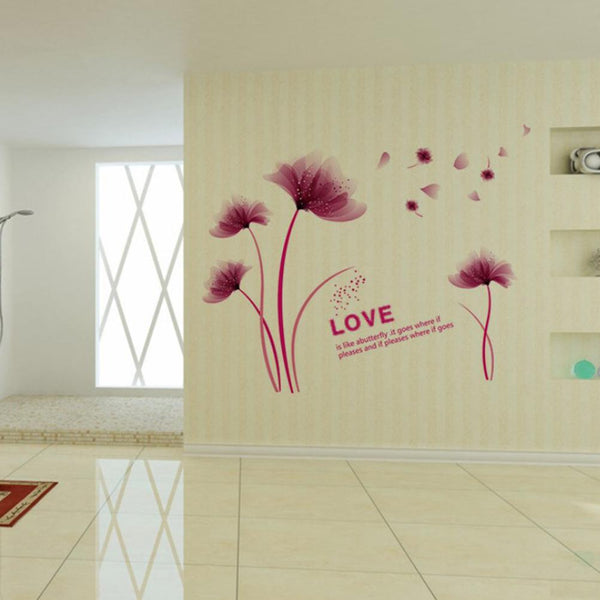 Purple Romantic Blooming Flowers Decorative Wall Stickers