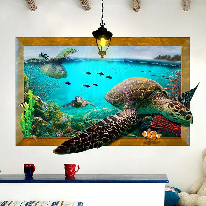 Creative 3D Animal Sea Turtle Wall Stickers Home Decor Living Room Room Sticker Decal Kids Wallpaper xh9265