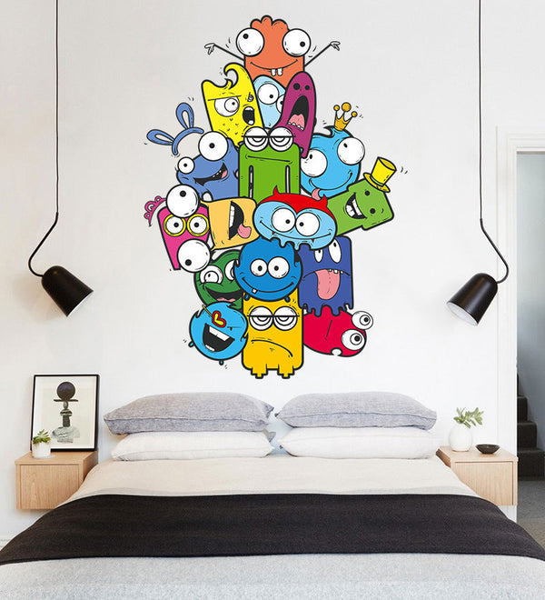 Colorful Cartoon Wall Sticker Color Pencil Monster Wall Decals For Kids Bedroom size 50x70 xh7236