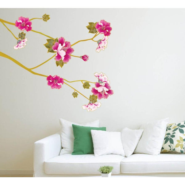 Hibiscus Wall Sticker, Wallpaper, Rental Friendly, Removable, DIY, Redecor, Interior, Flower, Tree, Hibiscus, Pink size 50x70 ay723