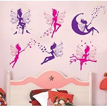6 Magic Fairy Pink and Purple - Removable and Re-Positionable Children's Room Art Decal Wall Stickers size 60x90  jm8259