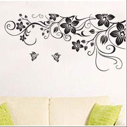 jm7107AB Removable Vinyl Diy Black Nursery Flowers Vine and Beautiful Butterfly Wall Corner Decals Wall Sticker
