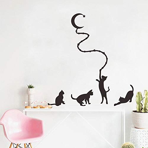 Kids Wall Decals,Wall Decor Stickers For Living Room,Four Cats And Moon Background Wall Stickers Hand-Painted Wall Stickers Removable Self-Adhesive  nc4kit- 32x57 w5