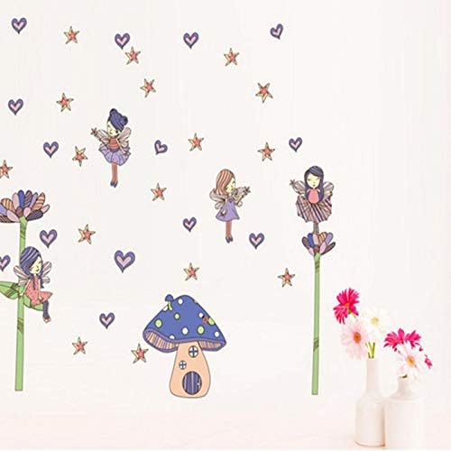 Lovely Cartoon Mushroom Star Girl Wall Stickers Removable Wall Decals Home Decor Pvc Art Mural Bedroom Kitchen Room Nursery Decoration
